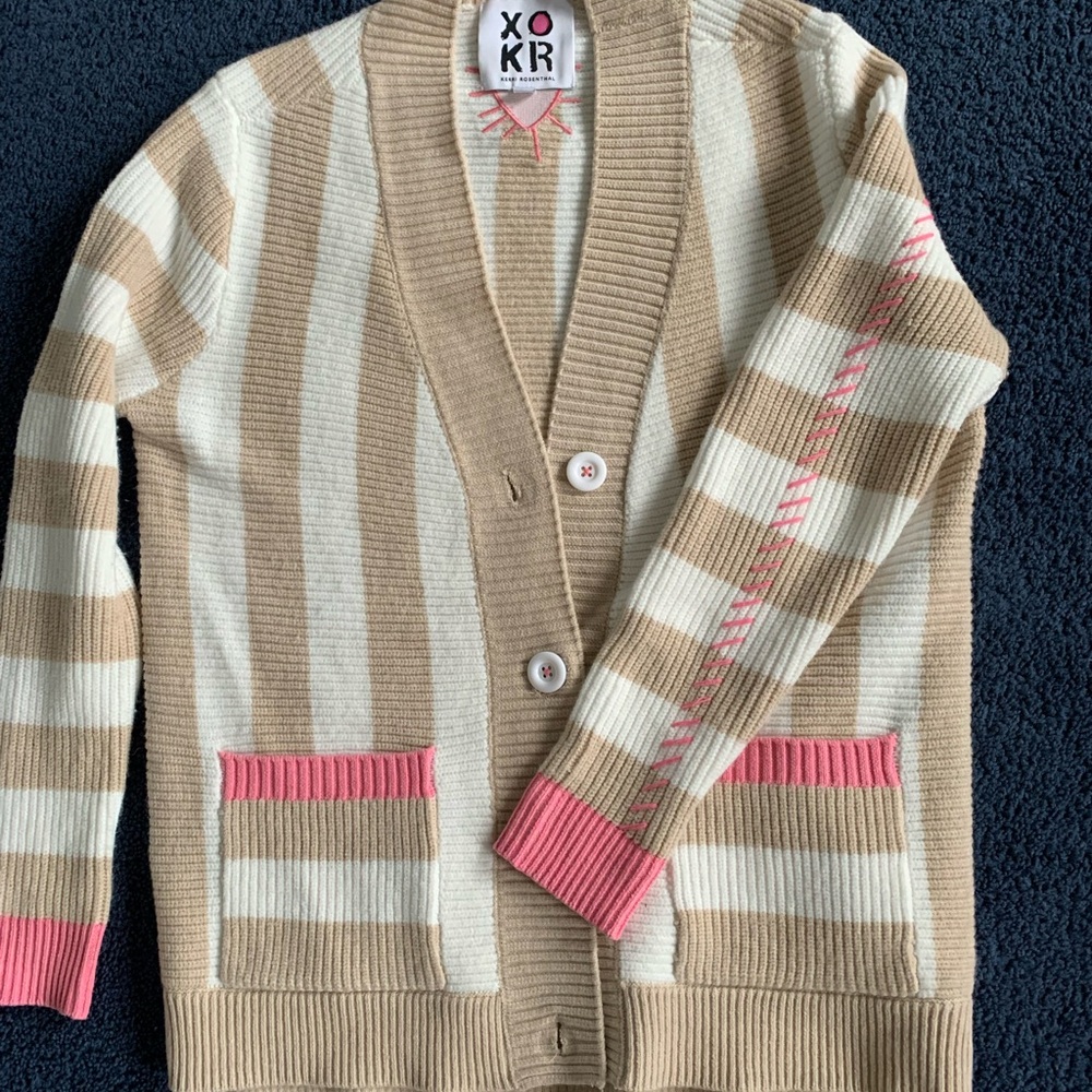 Women's Striped Button Cardigan - Beige, Cream & Pink size M